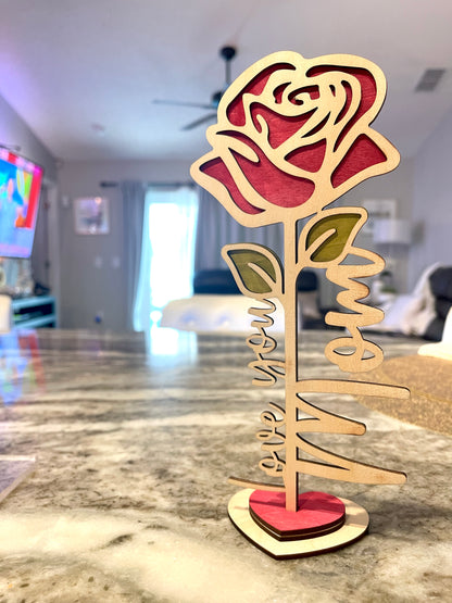 Mother’s Day- love you mom laser cut Rose - 3D Props Play